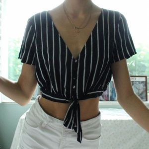 Navy and White Button Up Crop Top